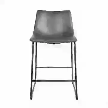Counter Stool with Metal Leg Frame Vegan Leather Grey Seat  SET OF 2